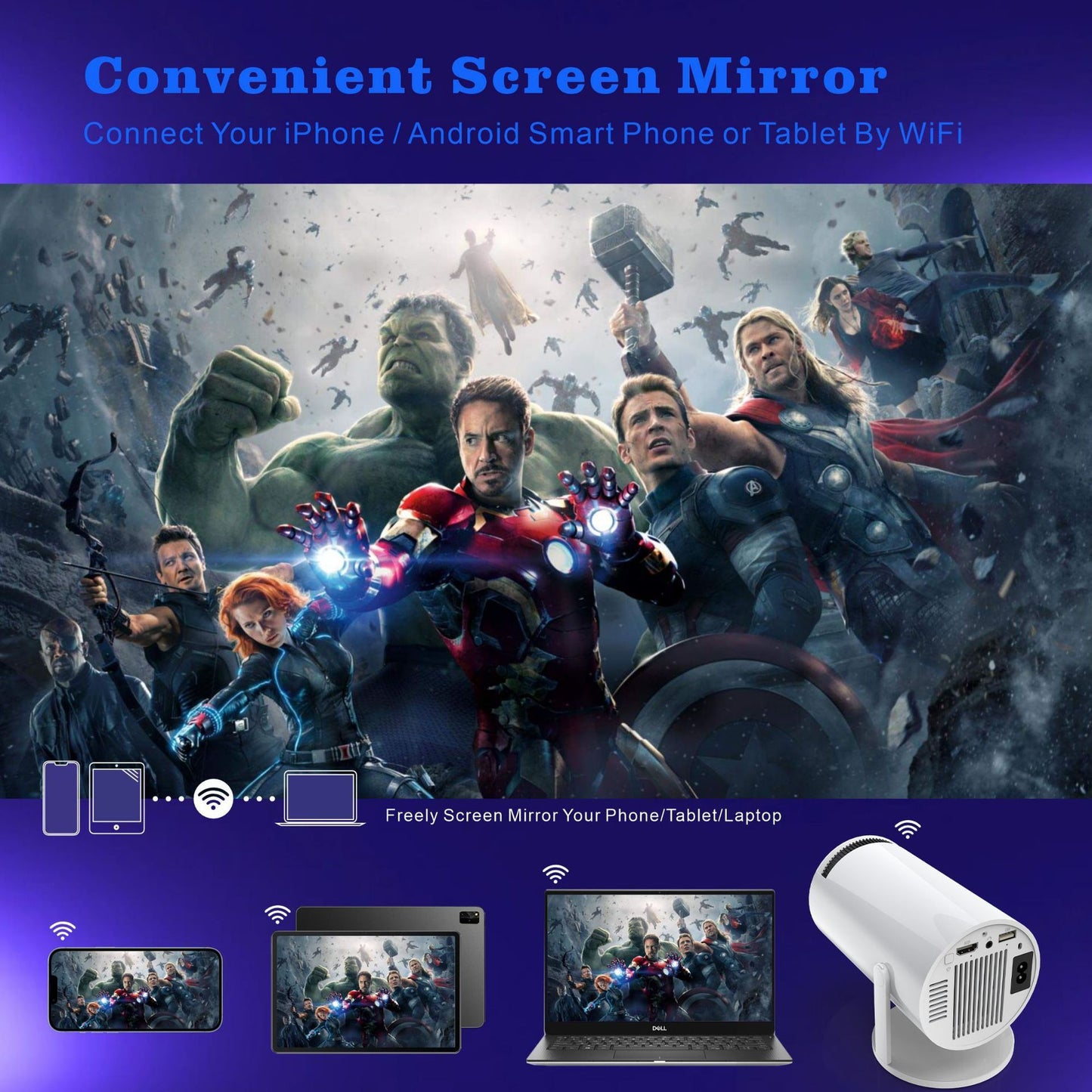 Vidéoprojecteur 4K Ultra HD Intelligent pour Maison, Bureau et Conférences