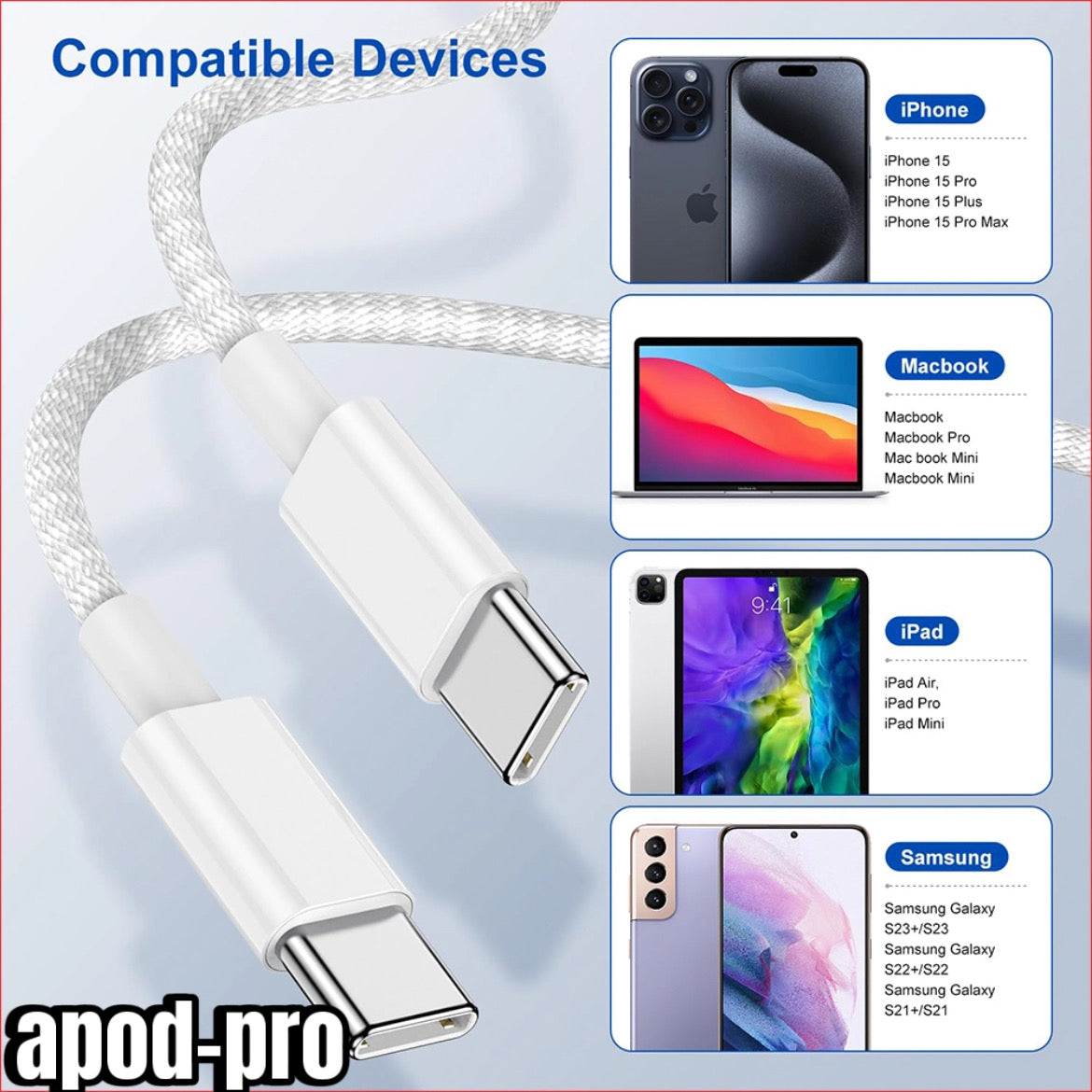 Cable Type C to 100w Pour iPhone 15 et 16 Pro Max
