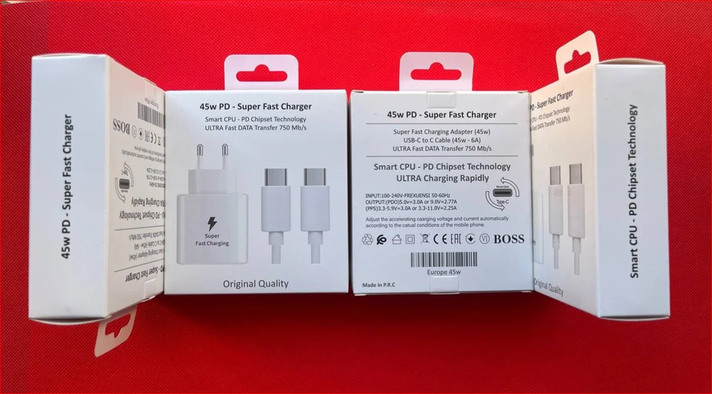 Chargeur Samsung 45 W pour tous les appareils Android, charge ultra rapide