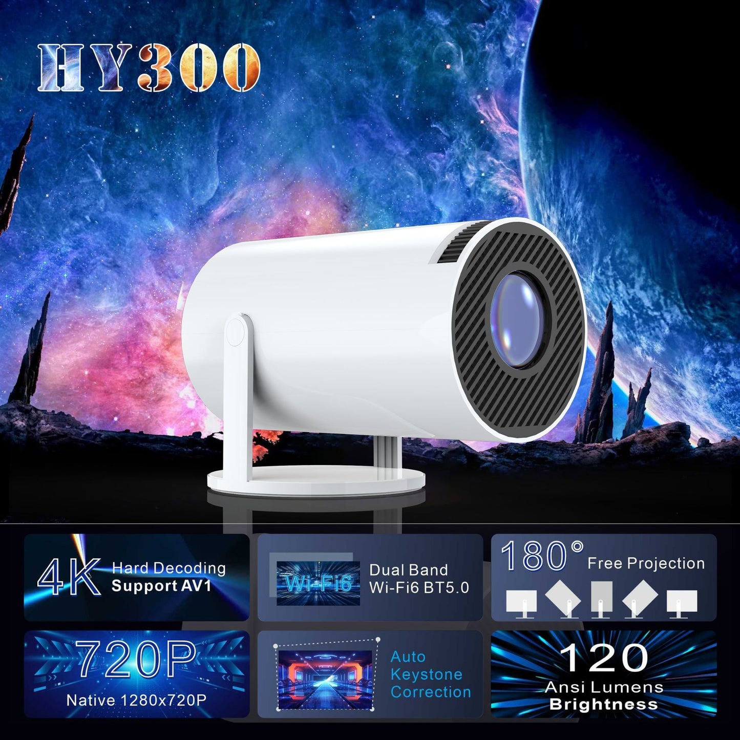 Vidéoprojecteur 4K Ultra HD Intelligent pour Maison, Bureau et Conférences